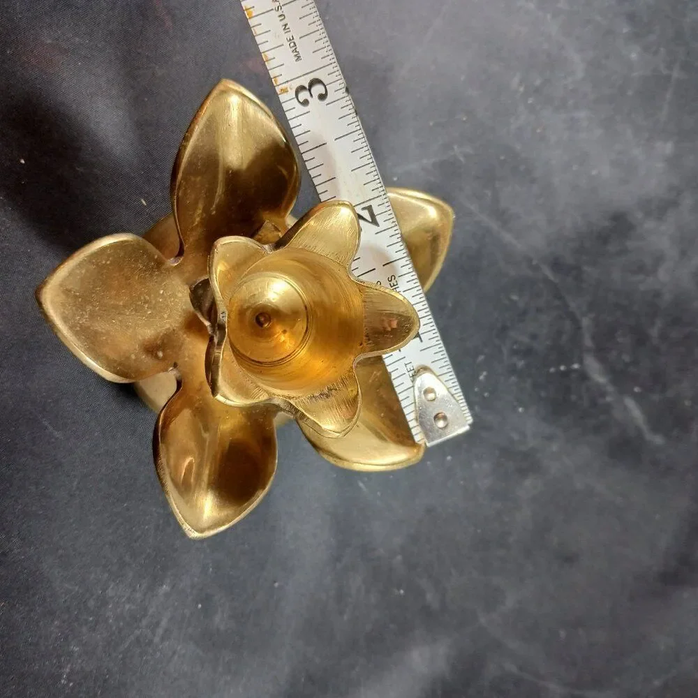 Vintage Enesco Solid Brass Small Candle Holder Flower Shape